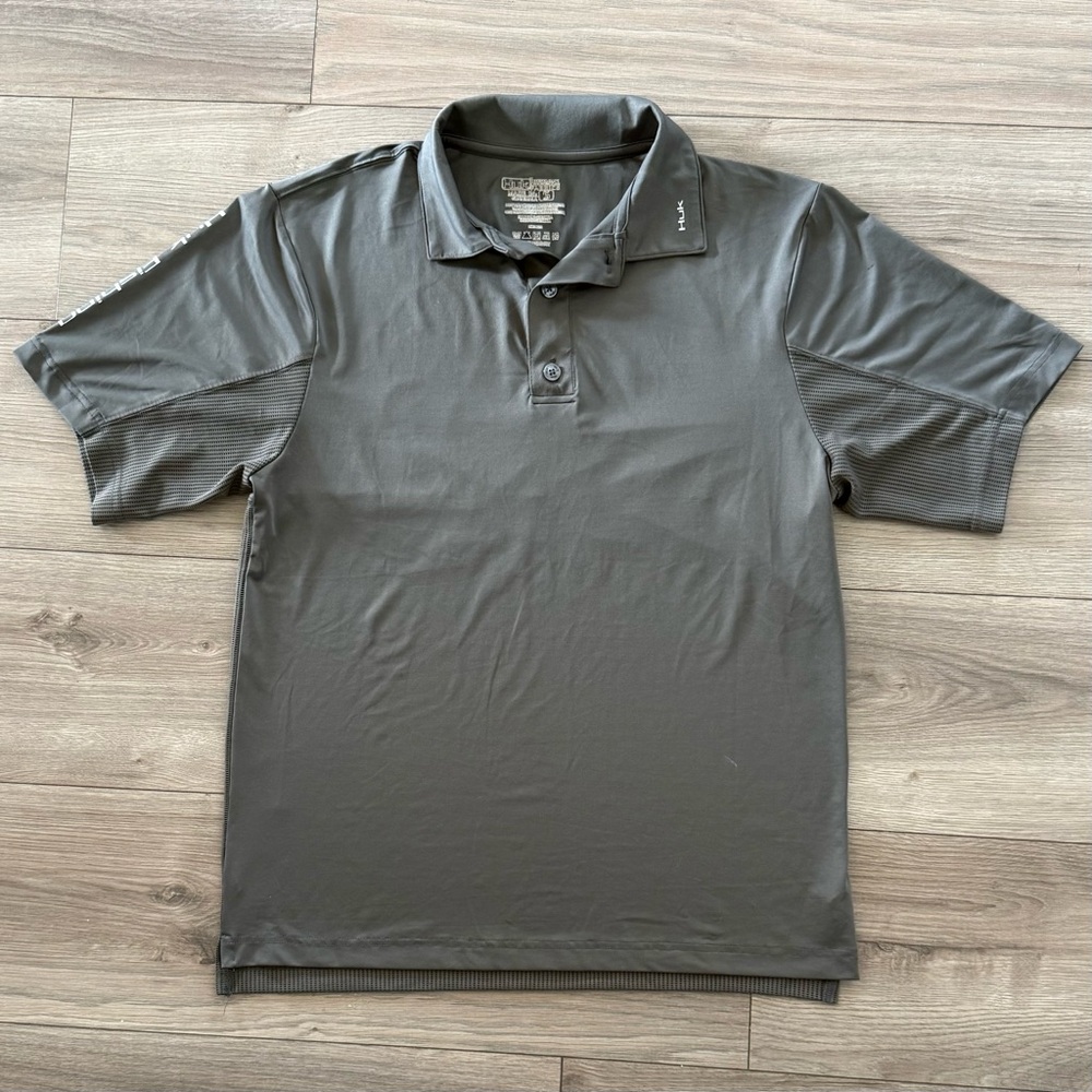 HUK Men's Gray Polo Fishing Shirt